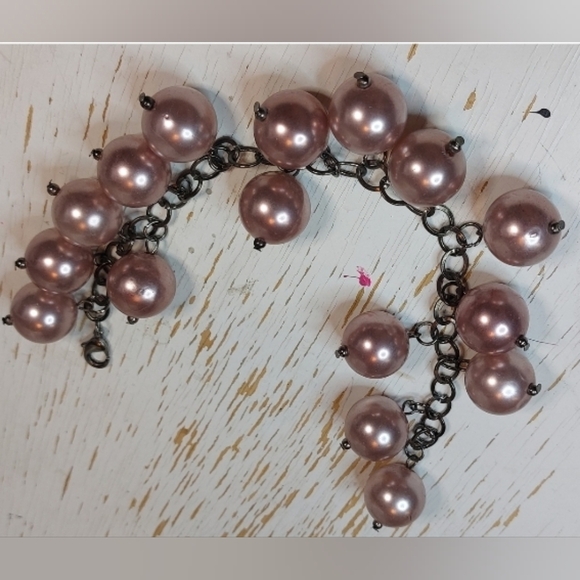 Pinky Purple Faux Pearl Charm Style Bracelet Bauble Boho Fun Party Date Retro - Picture 7 of 9